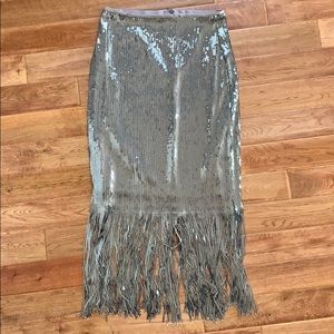 Silver sequin high-waisted midi skirt